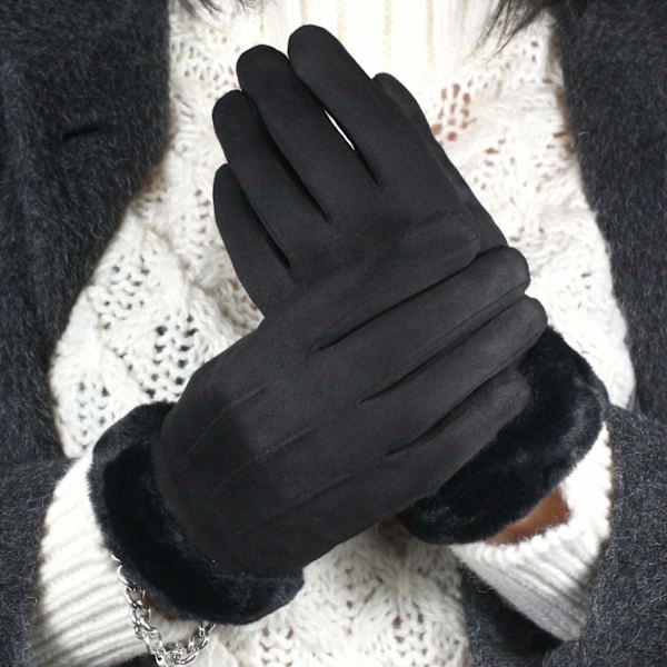 Damernas eleganta konstläderhandskar, mjuka, varma och mysiga vinterhandskar med mysig foder och konstpälsmanschett Black
