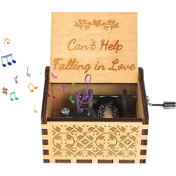 Can't Help Falling in Love -musiikkikello, Puinen Antiikki Vintage Kaiverrettu Musiikkikello Rakastajalle Poikaystävälle Tyttöystävälle Miehelle Vaimolle Hänelle Can't Help Falling in Love
