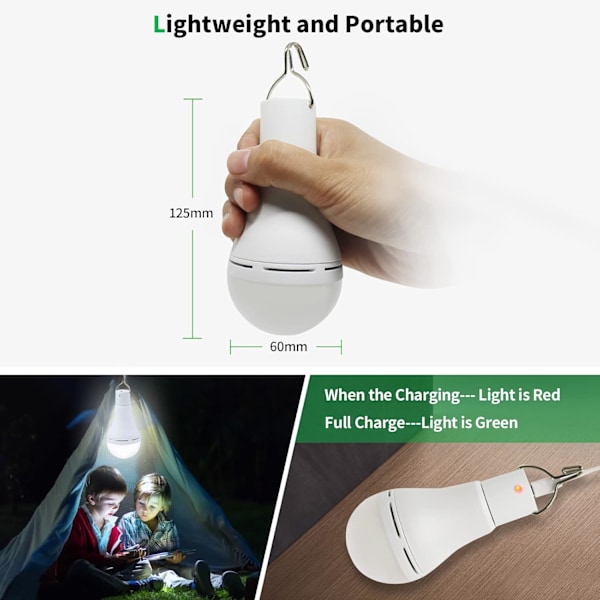 USB-ladattavat LED-lamput, Afoskce kannettava retkeilylamppu kaukosäätimellä, 5 valaistustilalla, koukulla, 1500 mAh älykkäät lamput hätätilanteisiin White7W1Pack