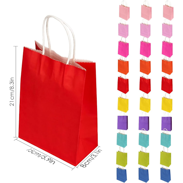 30 kpl paperipusseja 10 väriä lahjapusseja Kraft-paperipusseja kahvoilla, juhlapussuja paksut Kraft-pussit lapsille, lahjoille, makeisille, kekseille, juhlille Colorful