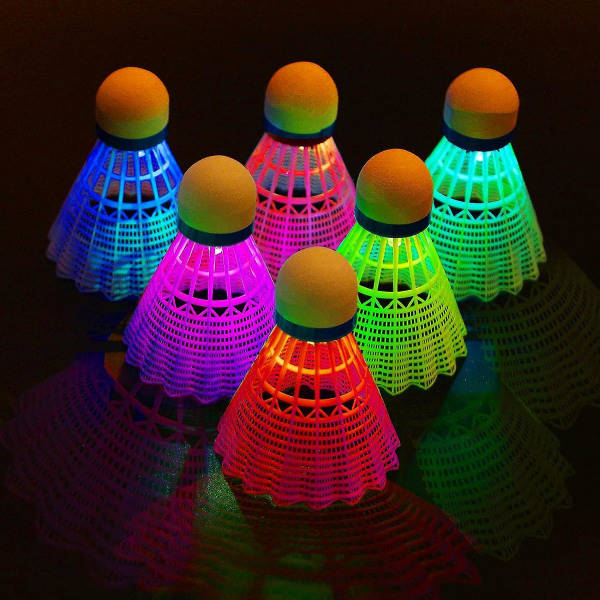 Led Badminton, 6 Pieces Badminton Light Up Shuttlecock, Led Badminton Ball Shuttlecock, Nylon Badminton With Great Stability And Durability For Indoor