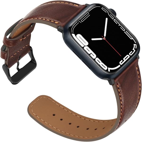 Remmar kompatibla med Apple Watch-rem 45mm 44mm 42mm 41mm 40mm 38mm, dam- och herrremmar i läder, ersättningsband kompatibla med iWatch serie 7 Dark Brown 41mm/40mm/38mm