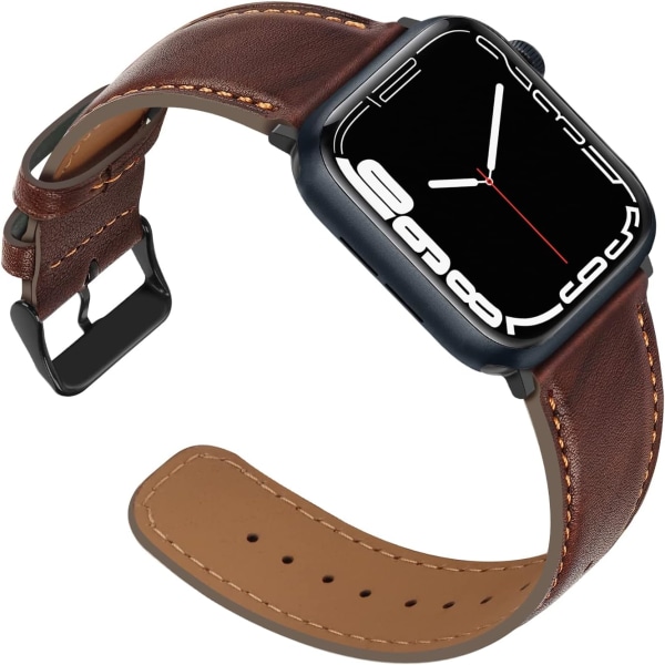 Remmar kompatibla med Apple Watch-rem 45mm 44mm 42mm 41mm 40mm 38mm, dam- och herrremmar i läder, ersättningsband kompatibla med iWatch serie 7 Dark Brown 49mm/45mm/44mm/42mm