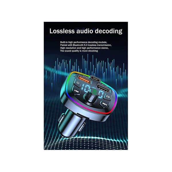 Bil Bluetooth FM-sender Bil Bluetooth MP3-afspiller Dobbelt USB-biloplader med EQ Ambient Light
