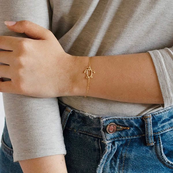 Armbånd for kvinner 14K gullbelagt delikat kjede enkelt smykke søtt for jenter Turtle 2 Layer Satellite Chain