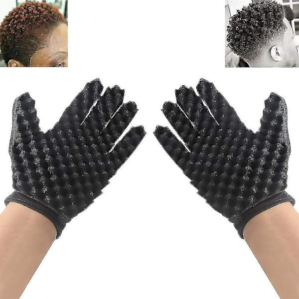 Hiusharja sieni, Diy Double Side Mode Curls Coil Magic Tool Wave Barber, Hiusharja sieni musta hiusten kiharrin hanskat
