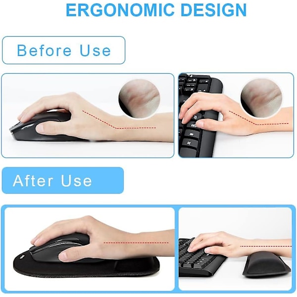 Tecknet handledsstöd, tangentbord och mus handledsstöd pad set, bekväm minnesskum musmatta med handledsstöd, halkfri ergonomisk mo