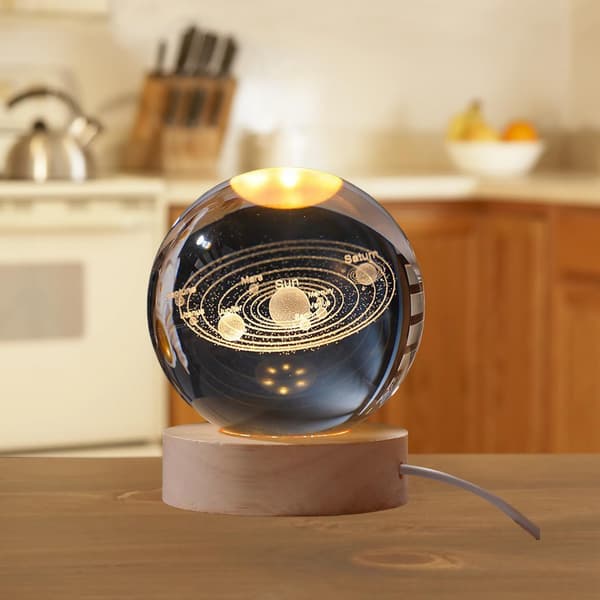 Solsystem Galakse Krystallkule Nattlys LED Bordlampe med Trebase Romtema Romdekorasjon (2.4in/6cm)