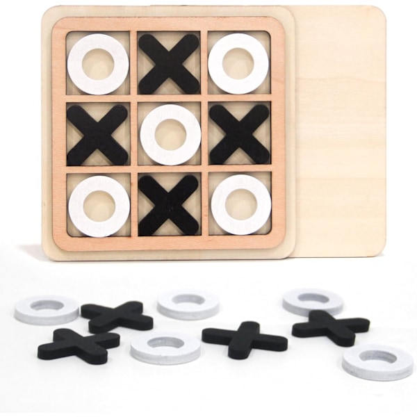 Kryss och tvärs-spel, Tic Tac Toe-spel, brädspel för familjer, XO-schackbrädespel, klassiska brädspel, vuxeninteraktivt spel i trä 2 Pcs Black