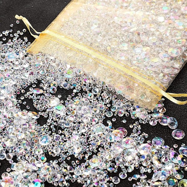 4000 kpl akryyli AB-värisiä timantteja. Kimaltelevat timantit hääpaikan asetukseen, maljakon täyteaineeseen, pöytäkoristeluun, DIY-askartelukoristeisiin (3 kokoa Ab Colours