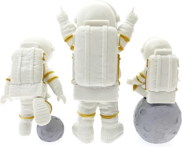[3 stk.] Astronautfigurer Kaketopp (Gullfarget)