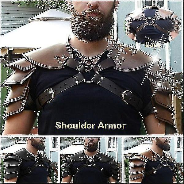 Medeltida Viking Läder Dubbel Shoulder Armor Steampunk Vintage Läder Sele Retro Spartacus Warrior Gladiator Läder Armor Fashion L