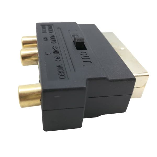 RGB Scart 21-bens han til 3 RCA AV hun-konverter + videoadapter (sort)