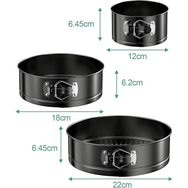 stk Runde Springformpanner, 12/18/22cm Runde Kakeformer, Non-Stick Sett Rustfritt Stål Springformpanner Avtakbar Bunn