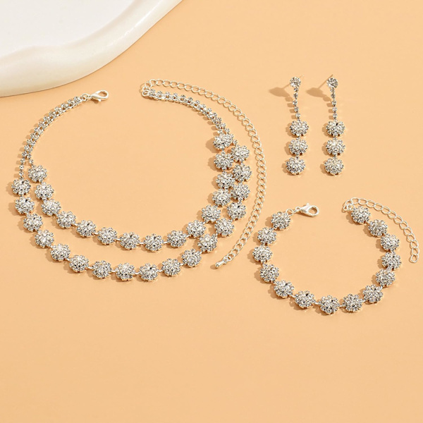 Silver Smyckeset Bröllop Smyckeset för Brudar Brudtärna Rhinestone Kristall Statement Choker Halsband Örhängen Armband Set Bröllop Bröllop A:Silver Wedding Jewelry Set