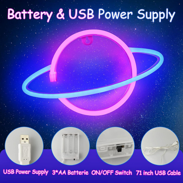 Planet Neon-skilt, Cisteen Led Neon-lysskilt drevet av batteri eller USB, veggdekor Led-lys hjemmedekorasjon hengende kunst Neon-skilt for soverom Pblue Pink