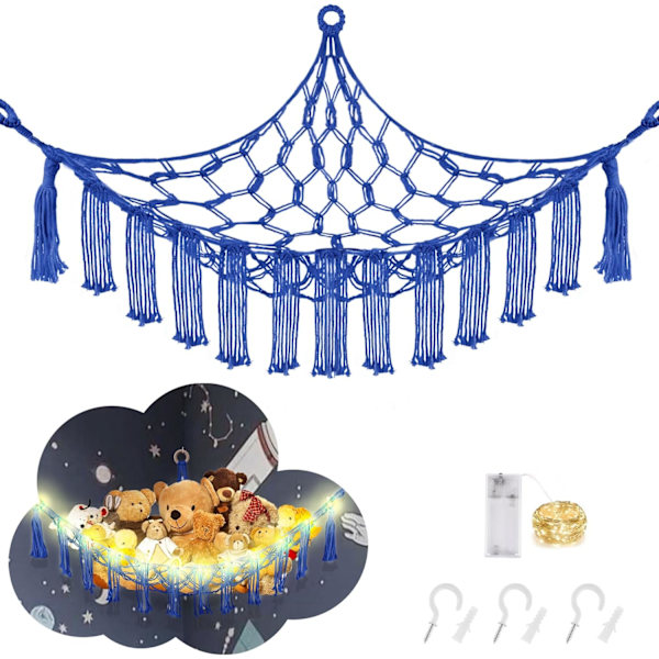 Dyre Hengekøye med LED-lys, Leke Hengekøye for Oppbevaring av Utstoppede Dyr for Barneromsdekor, Utstoppet Dyr Hengekøye Hjørne, Royal Blå Royal Blue Large(Package of 1)