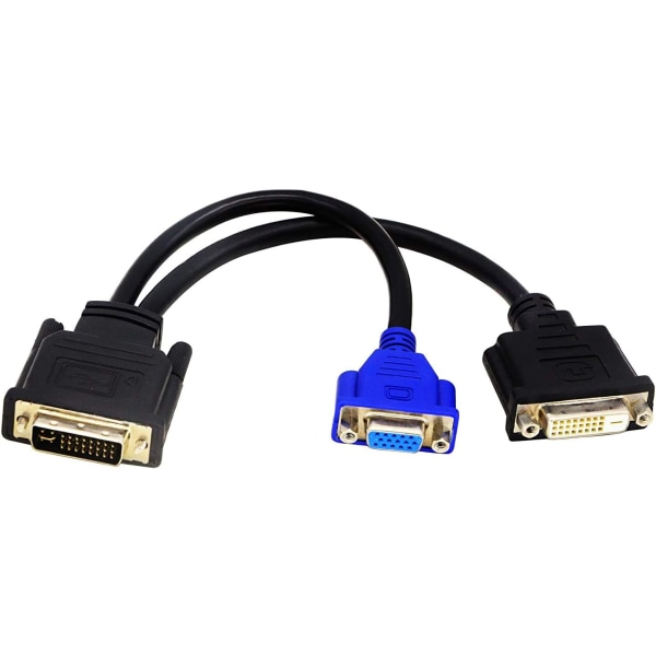 Wyse DVI-I splitterkabel - DVI-I(24+5) Hane till DVI-D(24+1) och VGA (HD15) Hona Jämförbar med Wyse DVI Digital Y-kabel (DVI-I till DVI-D och VGA) (9 I