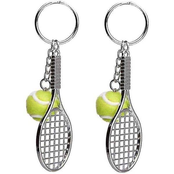 2 pakke tennisracket nøkkelring, kreativ metall nøkkelring Sport nøkkelring Tennis ball nøkkelring