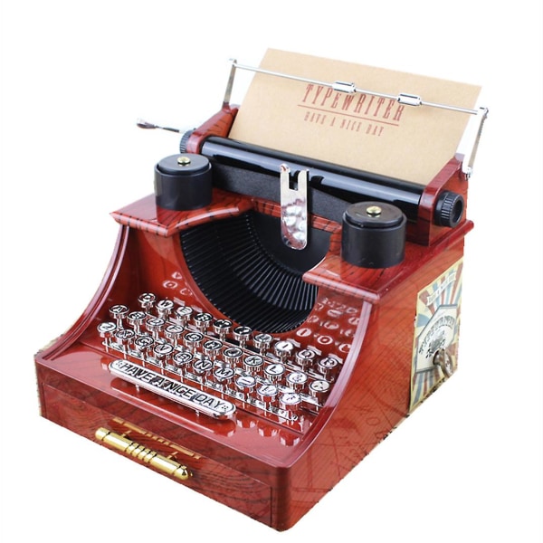 Skrivemaskin musikkboks Skrivemaskinmodell Desktop Ornament Musikkinstrumenter Dekorasjon til hjemmet (1 stk, brun)