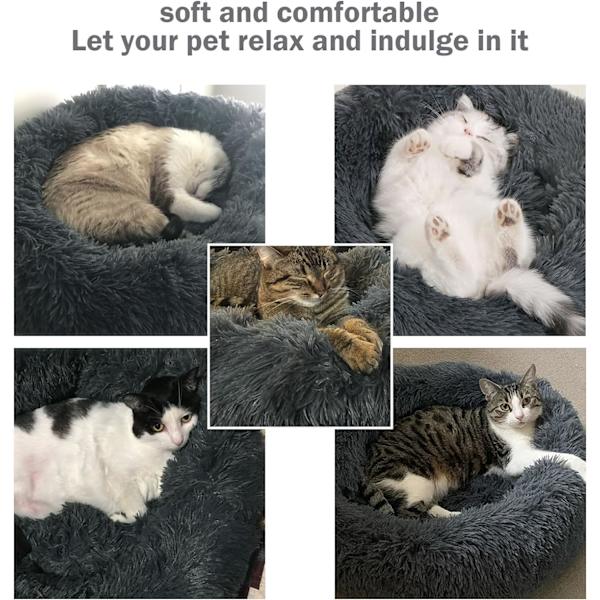 Rolig hundekat donut seng - 19,7 tommer fluffy plysj valp kattunge koselig rund seng, varm og myk kjæledyr koselig anti-angst senger med sklisikker bunn og Dark Grey 50.00 x 50.00 x 20.00 cm (L x W x H)