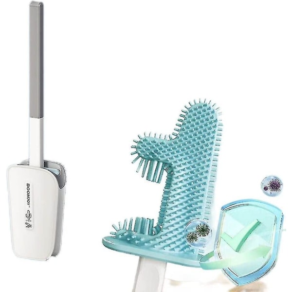 Cactus Toalettborste, Långt skaft Mjuk Silikon Flex Toalettrengöringsborste Med Snabbtorkande Hållare Vit