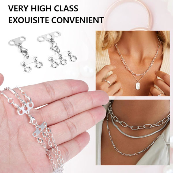 Halskjedelagingsspenner, 2 stk. Multi Strands Tube Lock Halskjeder Separatorspenner, Halskjeder Lagdelte Spenner Armbåndskobling 2 3 Strands Sterling SilverB