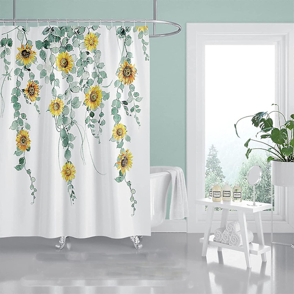 Polyester Digitaalinen Tulostesuihkuverho 5 Kokoa Lehtikuvio Anti-homehtuva Vedenpitävä Ei Koukkuja Koti- Ja Hotellikoristeluun (#2 Bltter, 180*180cm)
