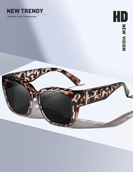 Solbriller til å ha over briller for kvinner menn Store trendy polariserte solbriller for kjøring UV-beskyttelse Grå leopard/Grå