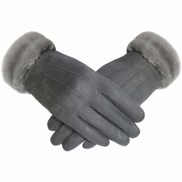 Damernas eleganta konstläderhandskar, mjuka, varma och mysiga vinterhandskar med mysig foder och konstpälsmanschett Grey