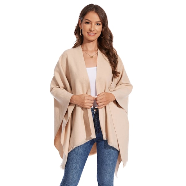 Elegant damesjal, åben front cape poncho, blød og egnet til forår, efterår og vinter.