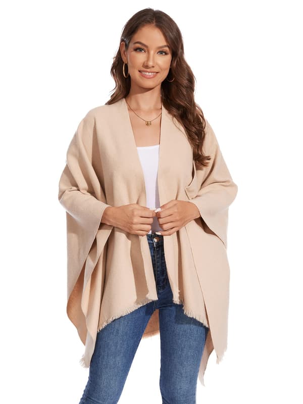 Elegant damesjal, åpen front cape-poncho, myk og egnet for vår, høst og vinter.