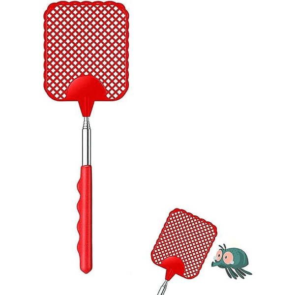 Retractable Fly Swatter (musta + punainen), Retractable Fly Swatter, Kestävä ja tukeva teleskooppikahva, Kevyt manuaalinen tuholaistorjunta