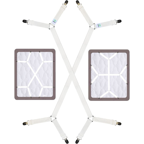 Sengeskærmclips, Criss-Cross Sengeskærmstropper Fasteners Tilpassede Lagen Flade Lagen på Plads Madrass Hjørneophæng Gribere Holdere (2Pc White All sizes