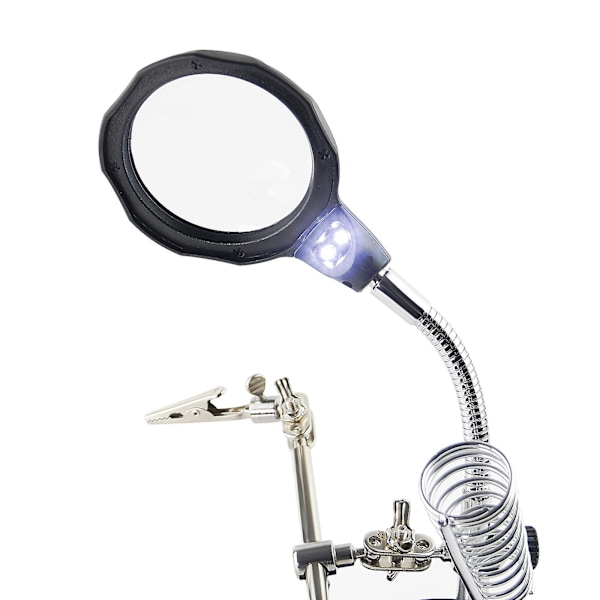 Loddeforstørrelsesglas med LED-lampe, hjælpende hænder med clips, forstørrelsesglas, loddeholder med alligatorclips til montering, reparation, håndværk