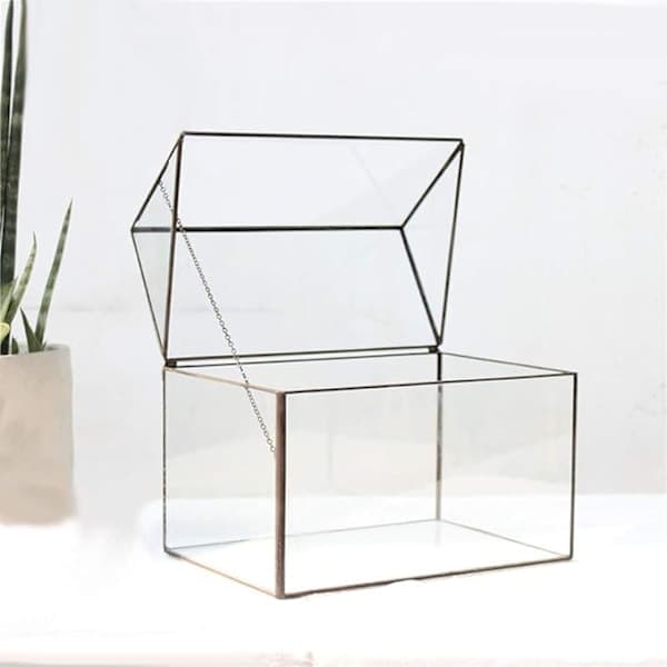 Geometriskt terrarium husformat glashus för mossa, ormbunke, suckulent med gångjärnslock, guld