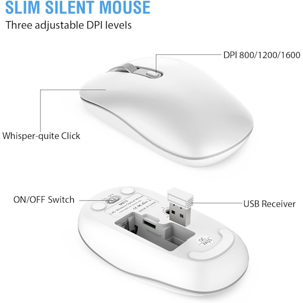 Tangentbord och mus-kombination, cimetech 2.4G ultratunt tangentbord och mus-set med elegant ergonomisk tyst design och stabil anslutning för Windows PC-varv