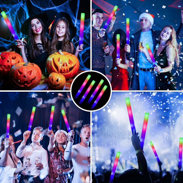 Glow Sticks Bulk, 32 stk. LED Skumstaver Selvlysende Festartikler med 3 Moduser Fargerik Blinkende