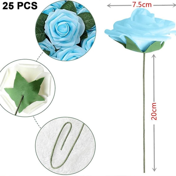 Kunstige Blomster 25stk Ægte Udseende Skum Falske Roser Med Stilke Til Diy Bryllupsbuketter Brudebruser