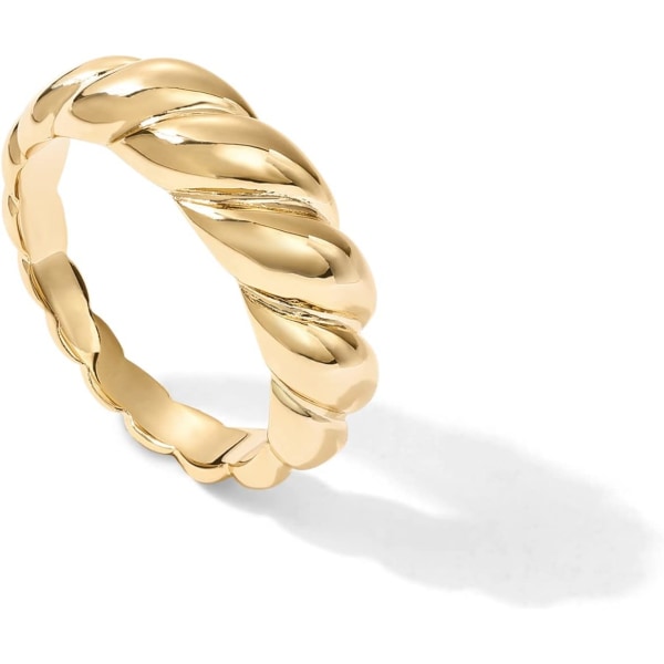 14K kullattu croissant-dome-sormus | Kierretty punottu kullattu sormus | Paksu sinettisormus naisille Yellow Gold 6