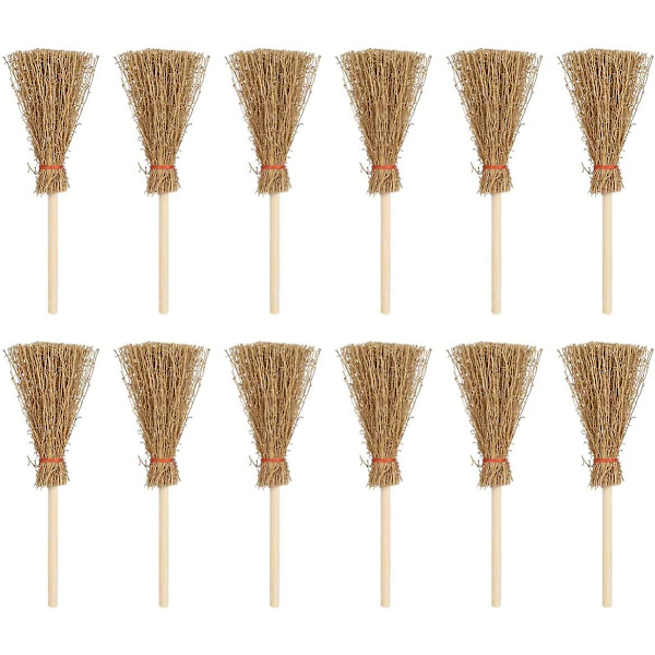Mini kvast dekoration kvast hängande dekorationer hantverk kvastar för hantverk dekoration festival tillbehör fest hängande (12 st, trä färg)
