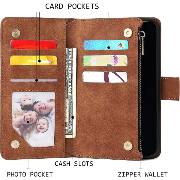 (brun) For Iphone 12 Iphone 12 Pro 6,1 tommers lommebokveske (telefon ikke inkludert) Premium Vintage lær Magnetic Closure Handbag, Glidelåslommedeksel, F