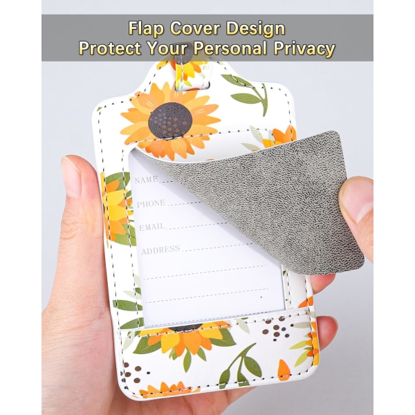 3-pack blomsterbagasjemerker, bagasjemerker for kofferter, bagasjeetiketter med navnekort, merkbar, slitesterk, reisetilbehør, PU-skinn, Sunflo FlowerSunflower 2.7 x 4.2 inch/6.8 x 10.7 cm