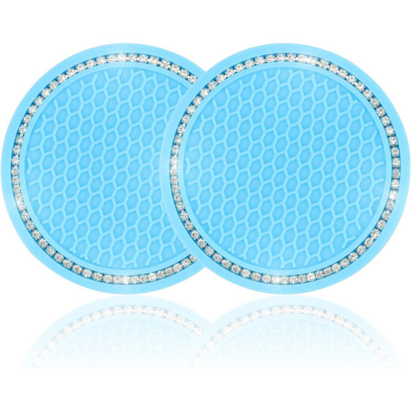 Auton mukitelineen alusta, 2 pakkausta yleismaailmallinen auto liukumaton mukitelineen lisäalusta, Bling Crystal Rhinestone Auton sisustustarvikkeet-Sininen Blue