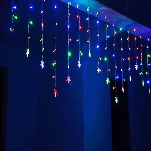 Forskellige formede LED-gardinlyssnor til fest, have, farverige udendørsbelysning, boligindretning, UK-adapter, blå sommerfugl