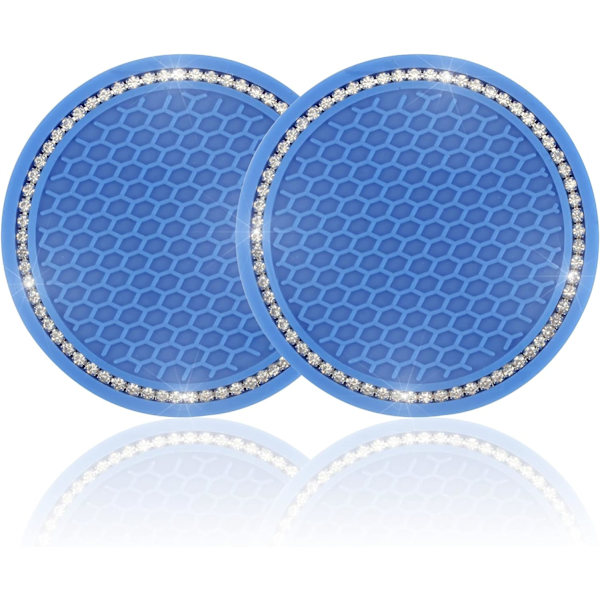 Auton mukitelineen alusta, 2 pakkausta yleismaailmallinen automaattinen liukumaton mukitelineen lisäalusta, Bling Crystal Rhinestone Auton sisätilatarvikkeet-D Deep Blue