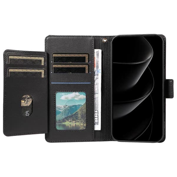 Multi Card Plånbok Läder Telefonfodral För iPhone 17 Pro Max BLACK