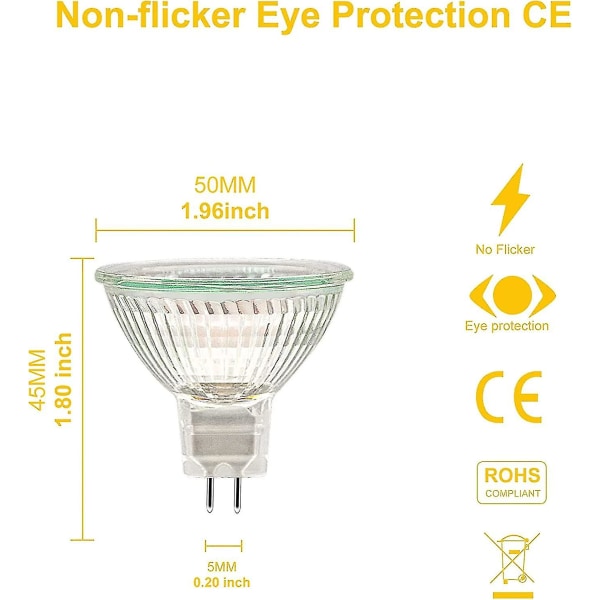 Halogenlampor, 12v 50w Spotlightlampa Dimbar för Taklampa, 2-stifts Halogen Spotlightlampor 2700k Varmvitt [energiklass G] 1 set)