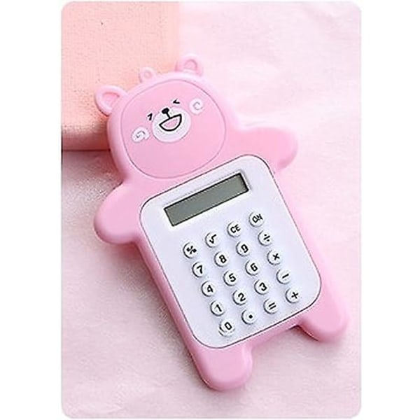 (vaaleanpunainen) Mini Cute Bear kannettava digitaalinen laskin, taskulaskin 8 näytöllä, söpö sarjakuvakarhulaskin, toimistotarvikkeet