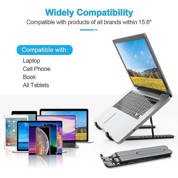 Sort -laptopstativ, justerbart laptopstativ, fremstillet af plast, skridsikker silikone og aluminium, kompatibel med Macbook Air Pro, Hp .(1 stk)